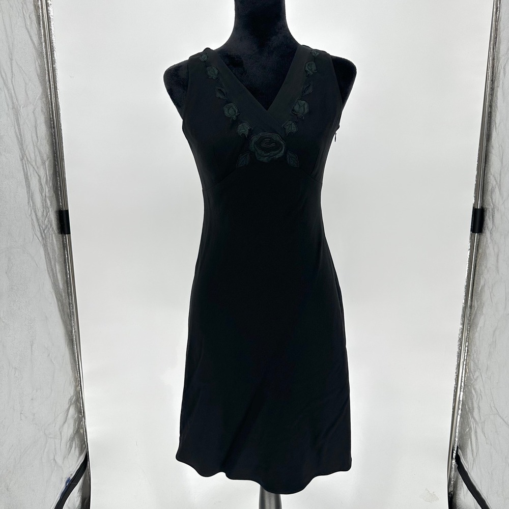 VTG Petite Sophisticated Black Cocktail Party Mini Dress Fit Flare Sleeveless 6